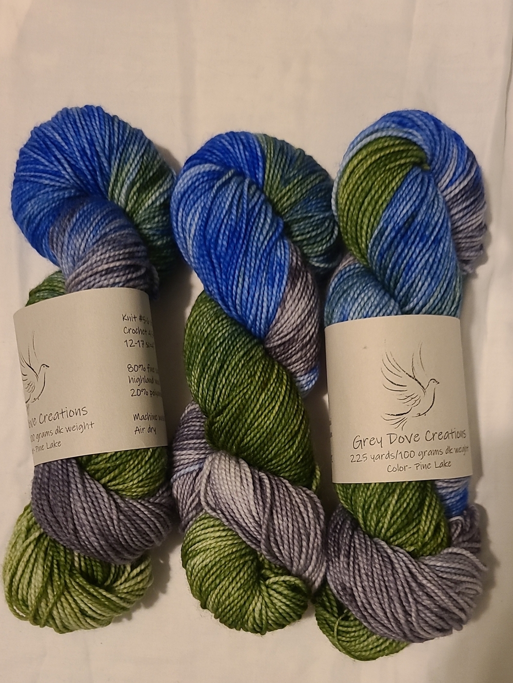 Hand-dyed Yarn 3 Pk, Colorway Pine Lake, By Grey Dove Creations, DK weight